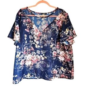 Floral sheer poncho blouse womens plus 2x